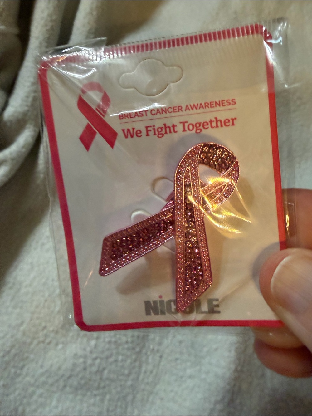 Nicole Pink Ribbon Breast Cancer Awareness Pin light pink